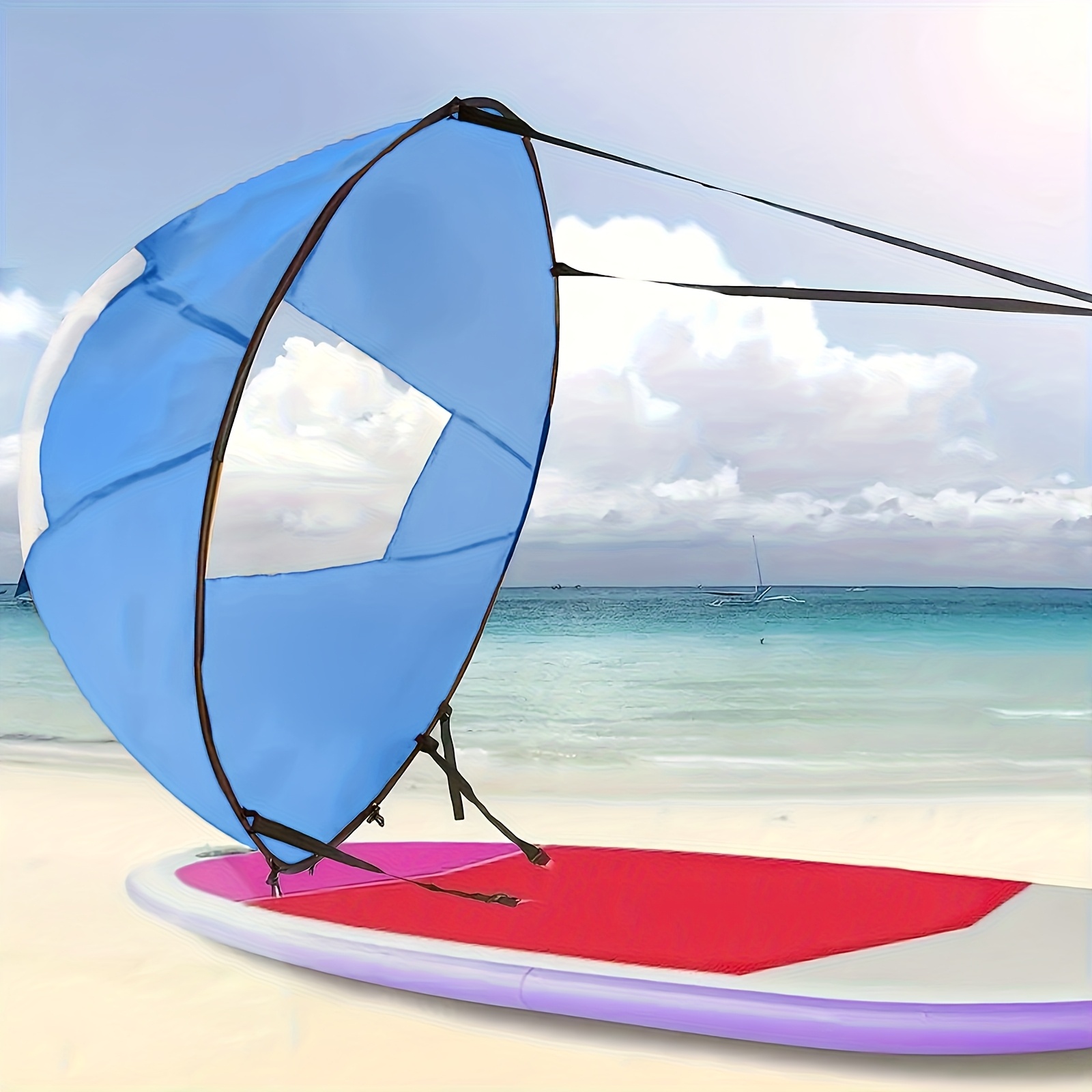 Image of Underice 43" Downwind Wind Sail, Foldable Popup Kayak Sail With Clear Window & Control Straps, Portable Easy Setup Sup Paddle Board Sail For Canoe Kayak Sailboat Inflatable Boat Accessories