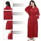 1pc ultra soft flannel hooded bathrobe long sleeve warm loungewear for bathroom bedroom pool solid color knitted fabric 200gsm bathroom rob