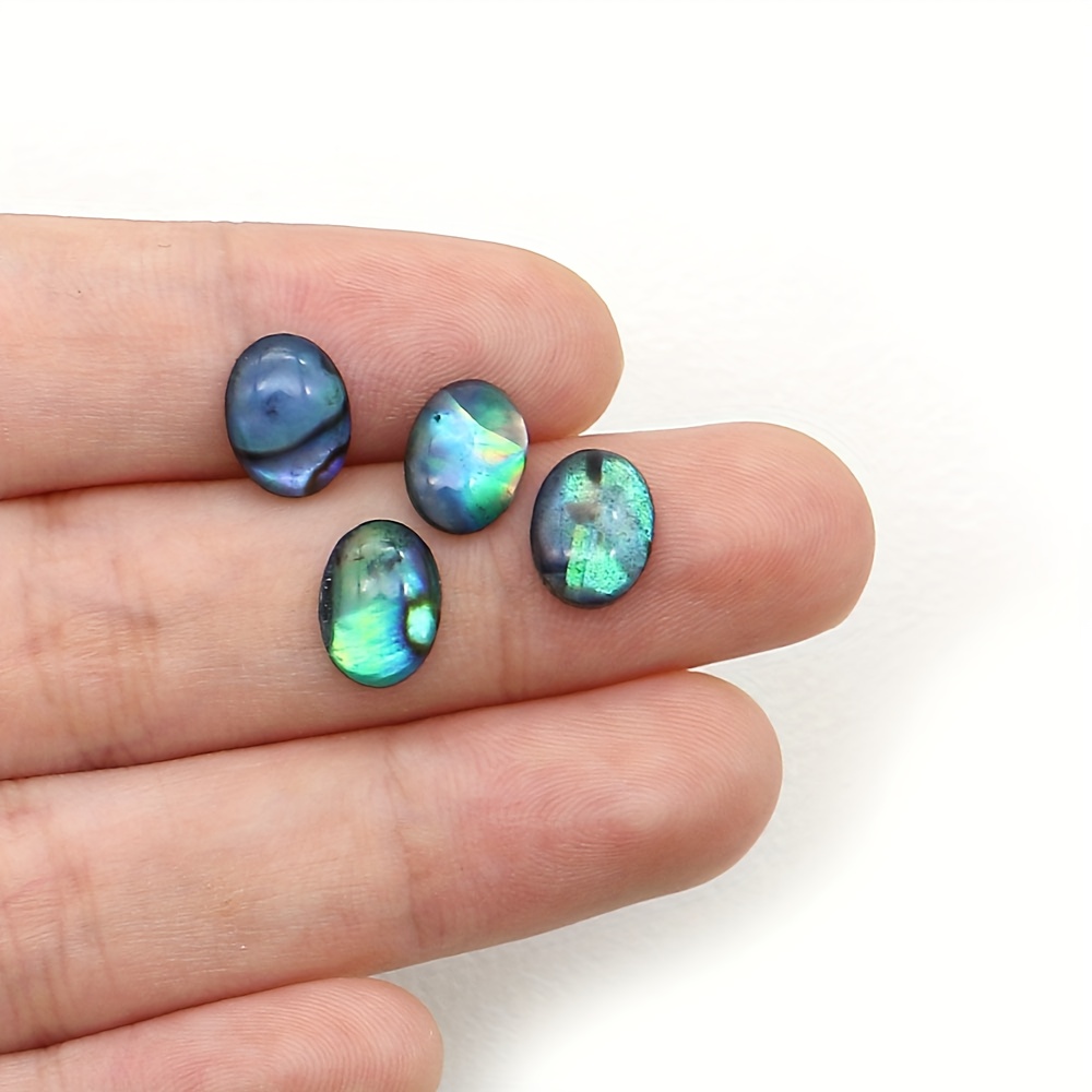 TEMU 10pcs 7x9mm Oval Abalone Shell Beads - No Hole Flat Back Cabochon Beads For Jewelry Making, Handmade Rings, Bracelets, Necklaces, Jewelry Making