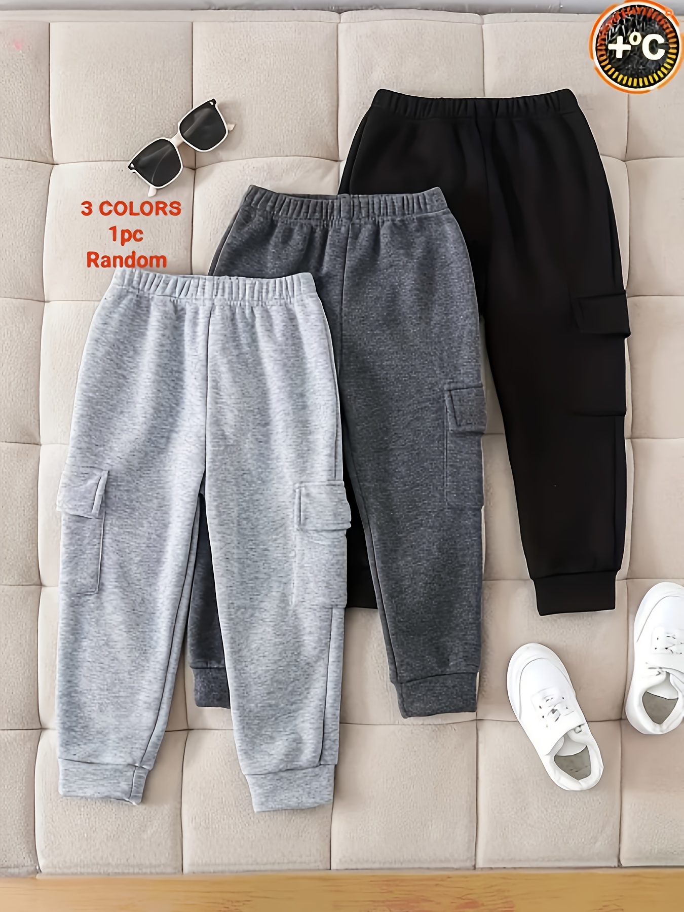 3 COLORS 1pc Boys' Solid-Color Long Pants for Autumn and WinterWith Pockets, Stylish, and Trendy, Perfect for Outdoor Random