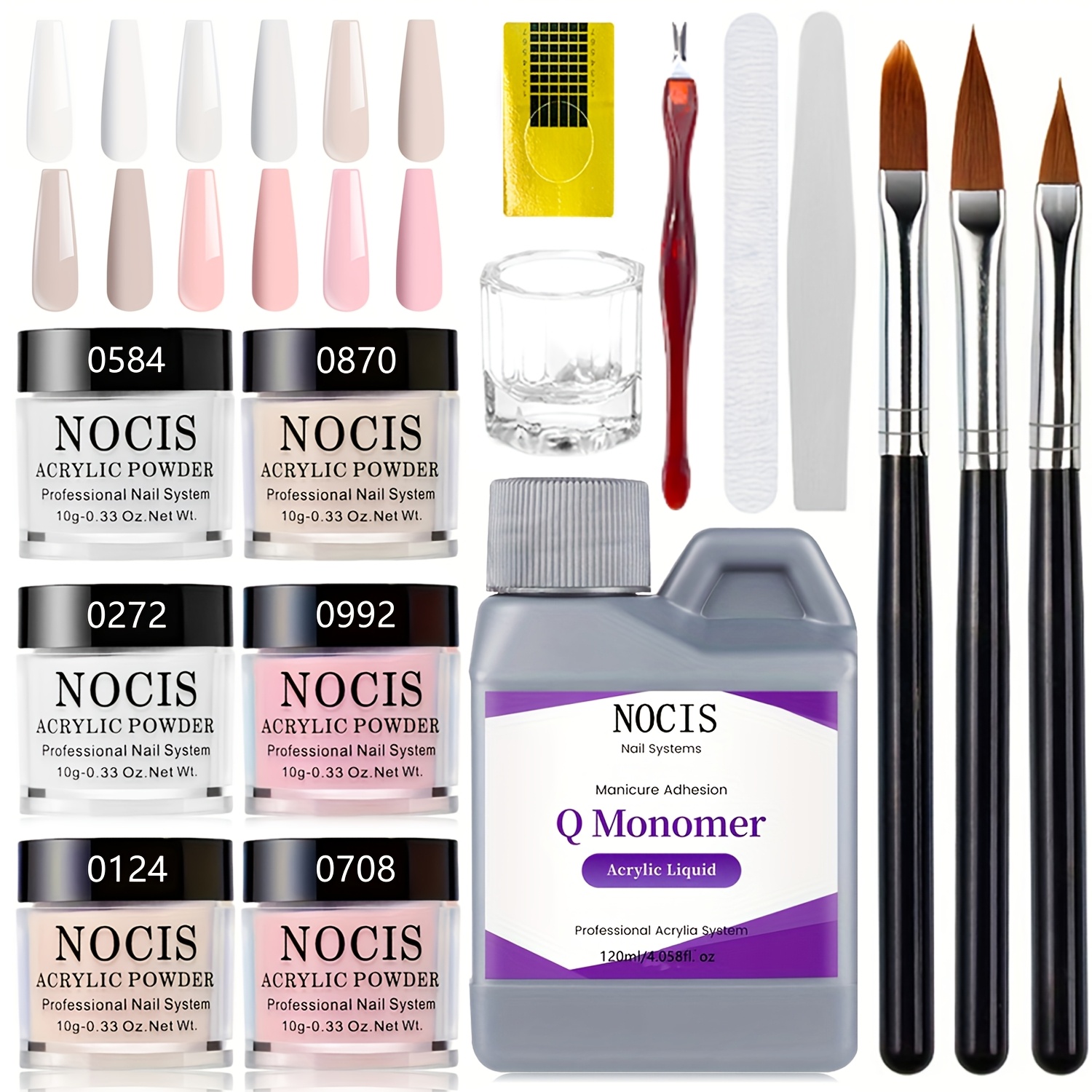 TEMU Nocis Professional Nail Art Kit For Beginners - Acrylic Powder, Monomer, Brushes - Unscented, Long-lasting Manicure Set - High-quality Nail Decorations With Nude Pink Shades