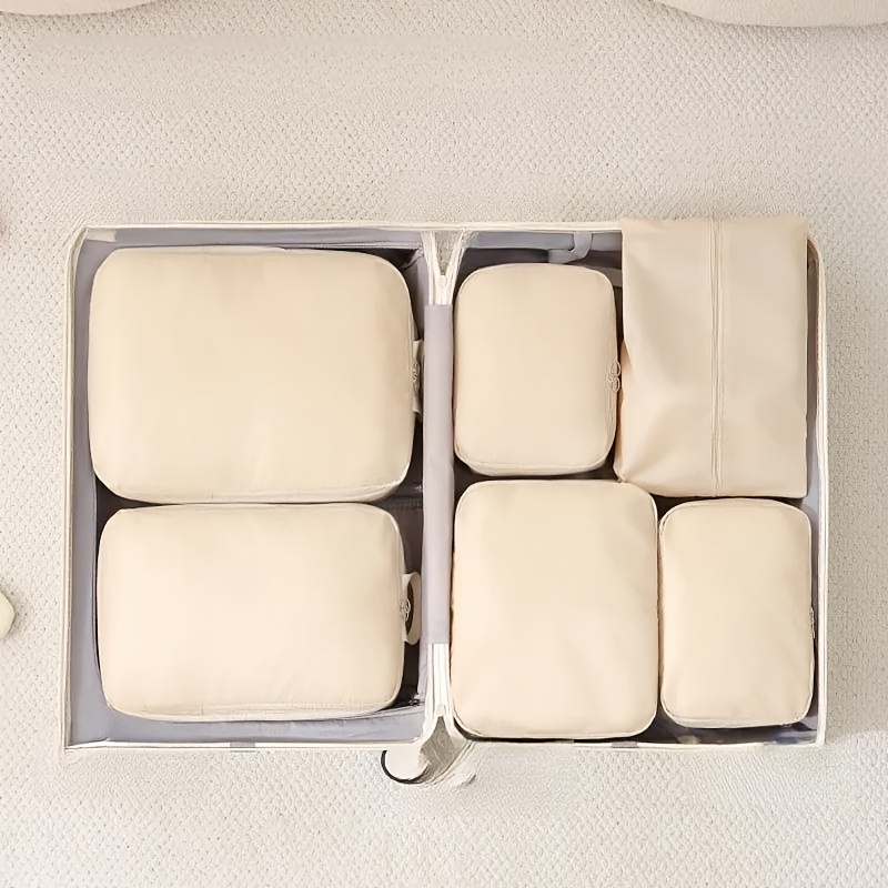 TEMU 6pcs Packing Cubes Set, Soft Fabric Travel Luggage Organizer Bags For Clothes Cosmetic Toiletry, Travel Suitcase Storage For Men Women