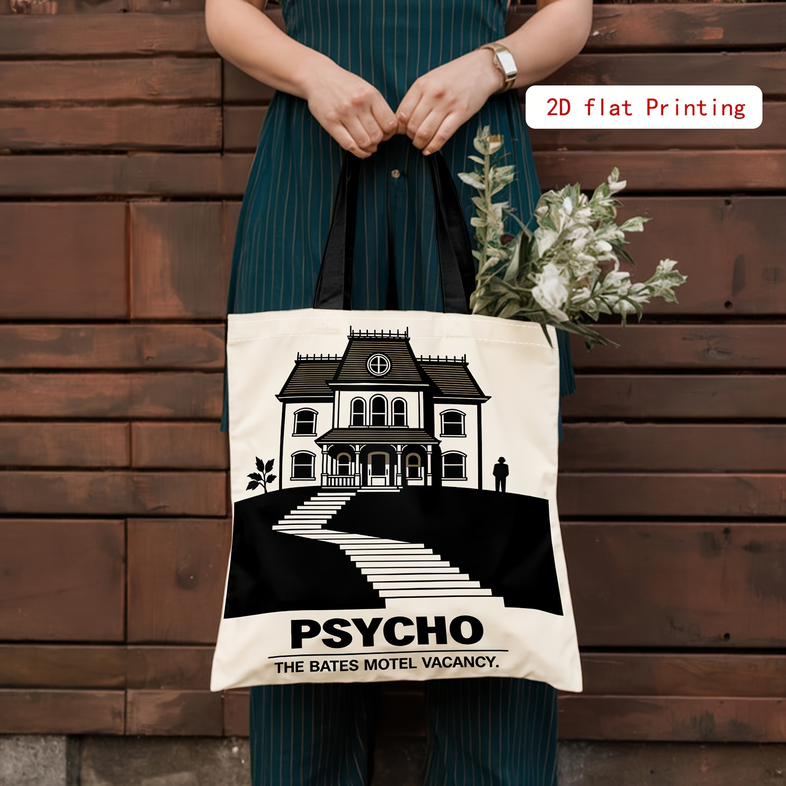 TEMU Bolso de para mujer con estampado 2D, Motel, Bolso de con estampado de , Bolso de compras elegante y fácil, Bolso de casual para mujer, Bolso