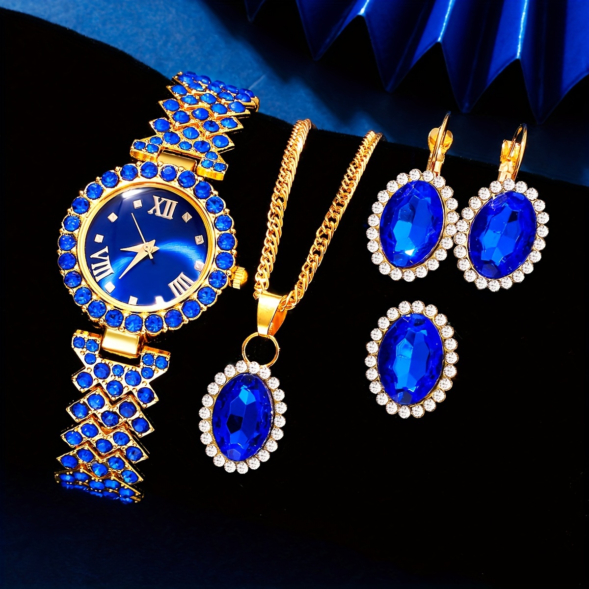 

5pcs/set Women's Luxury Rhinestone Quartz Watch Elegant Fashion Analog Wrist Watch & Synthetic Gem Jewelry Set, Gift For Mom Her