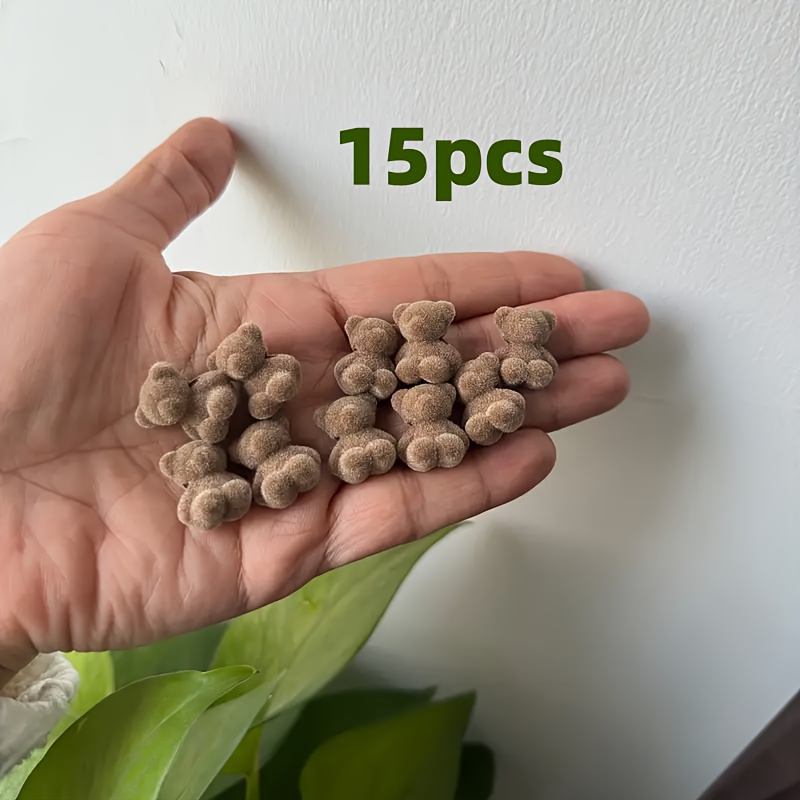E-shop 15 Stück sortierte Mini-Flock-Teddybären, Plüsch-Flocktierperlen, DIY-Bastelanhänger, Haarspangenaccessoires, Handgemachte Weihnachtsgeschenke,