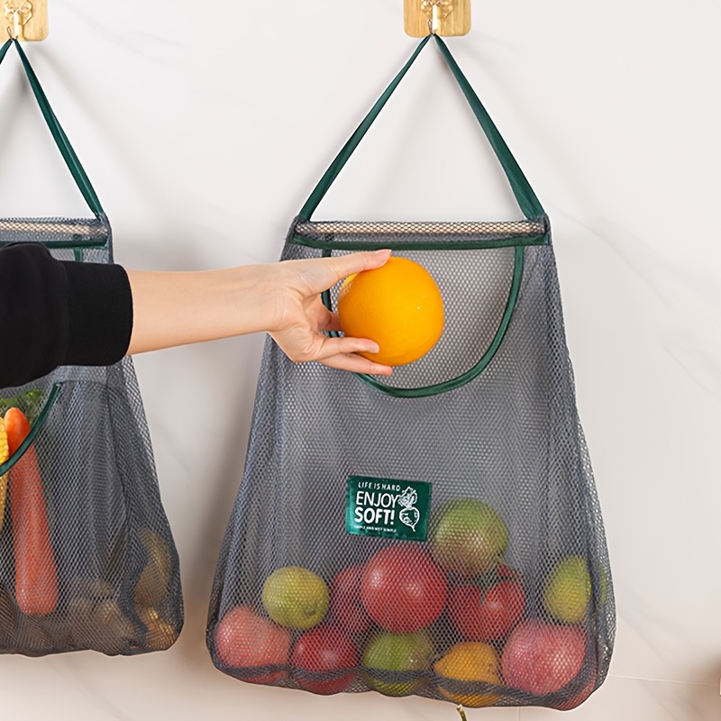 1pc Hanging Mesh Storage Bag with Handle for Fruits and Vegetables, Kitchen Ginger Garlic Food Storage Net Pocket