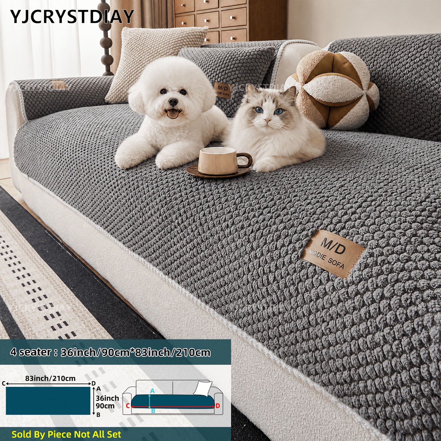 TEMU 1pc Quilted Plush Sofa Cover Modern Minimalist Anti-slip Couch Protector Pet-friendly Machine Washable Short Plush Fabric For 1/2/3/4 Seater &