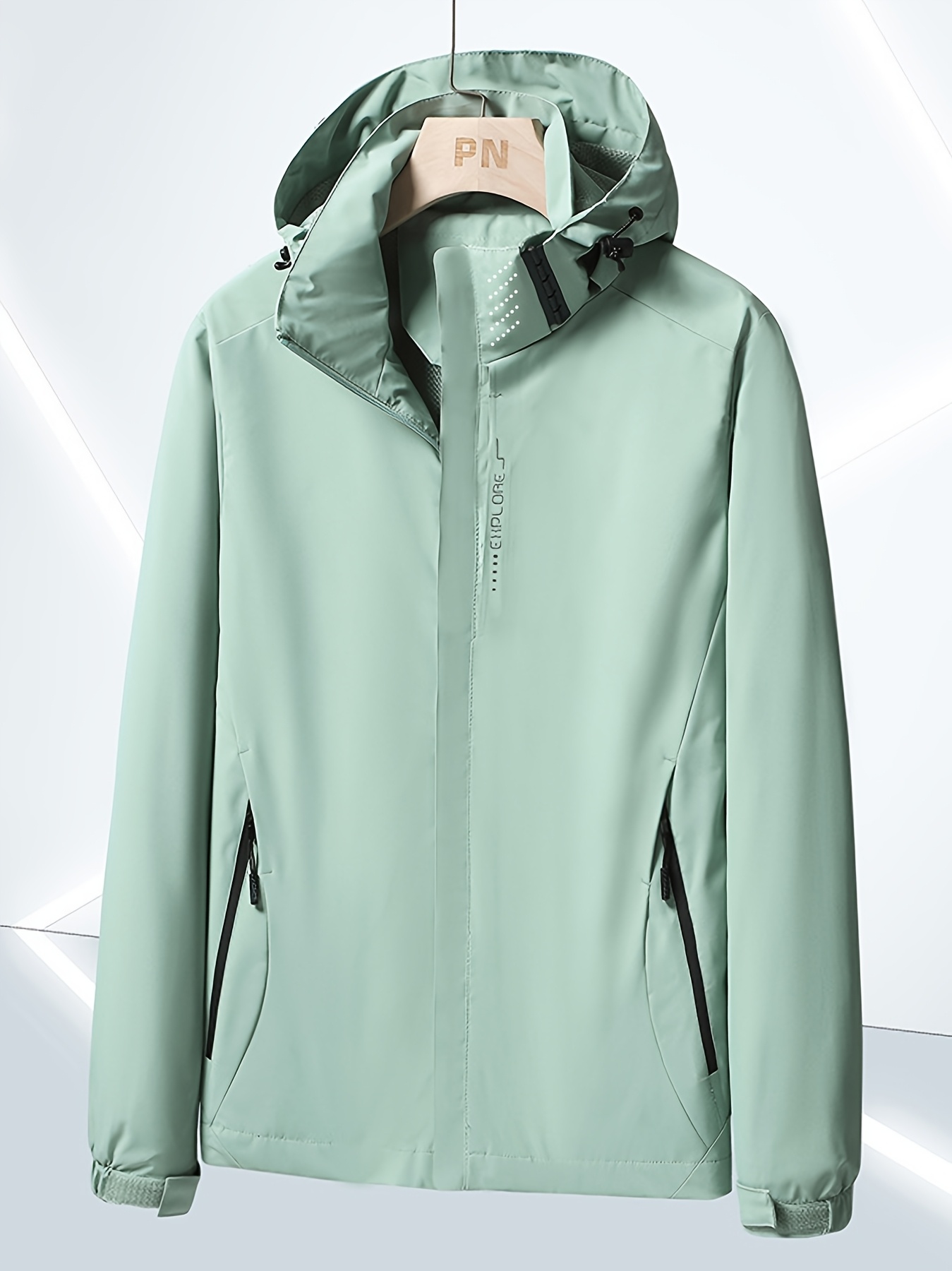 Chaqueta para mujer resistente al viento con capucha desmontable y bolsillos con cremalleras, ideal para senderismo y pesca en todas las estaciones, puños ajustables, color rosa vibrante con detalles en negro, equipo de senderismo - Imagen 9