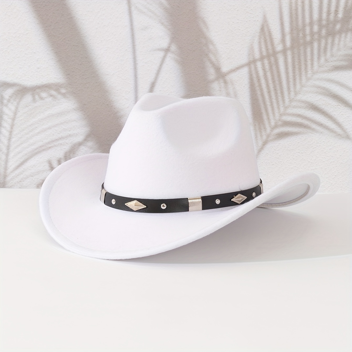 

1pc Charm Western Cowboy Hat, 100% Polyester Felt With Curved And Detachable Metal Belt, Unisex Fashionable And Headwear, Multiple Colors