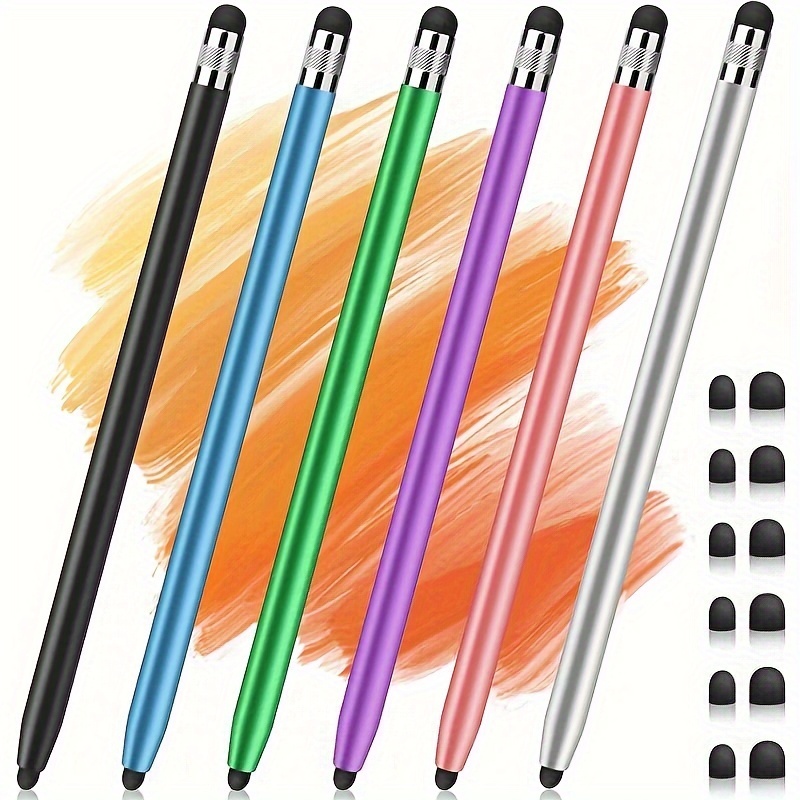 

6 Touch Pens, 2-in-1 High Sensitivity Capacitive Touch Pen, 12 Extra Replaceable Rubber Tips, Compatible With Android Tablets And All Touch Screen Devices