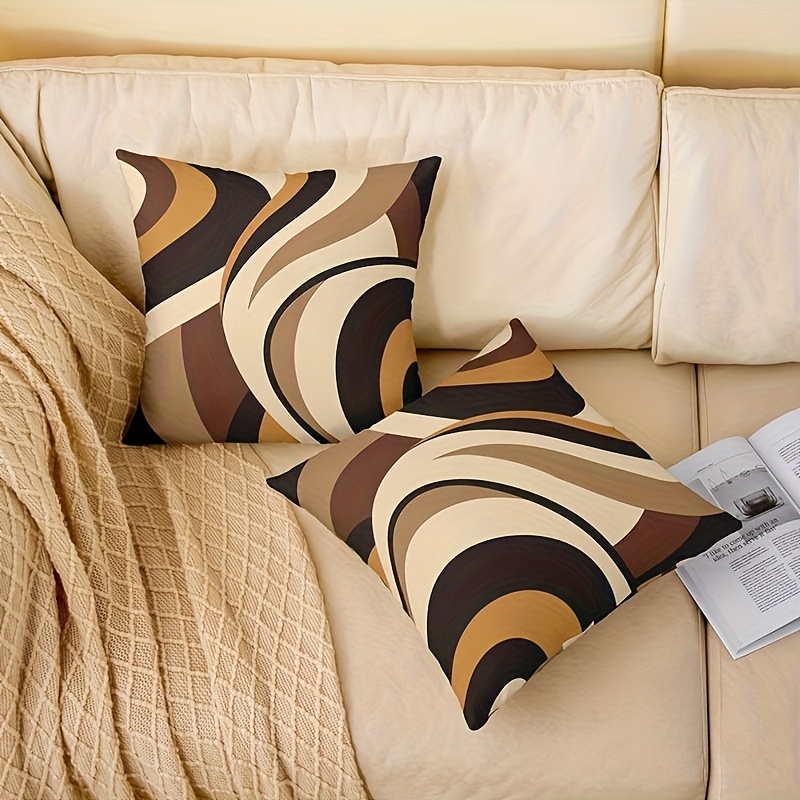 4 pack modern decorative pillow covers brown orange black beige cushion cases double sided printed sofa bed chair pillowcases with zipper closure no insert needed machine washable polyester fabric for living room bedroom office decor contemporary   Product details 0