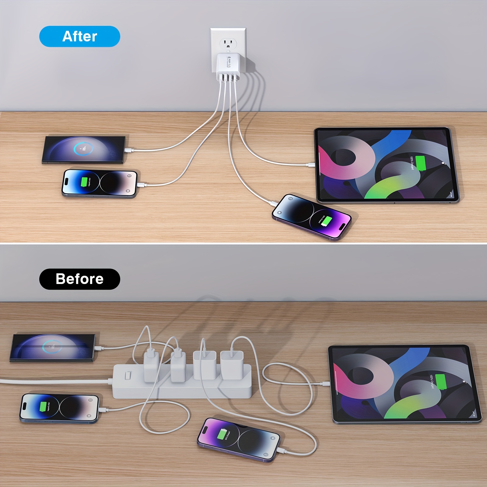 3 Pack 40W Fast Charging Block, 4-Port Charger Cube Power Brick Plug Box Base Adapter for iPad/Pro/Mini, iPhone 15/14/13/12, Galaxy, Motorola, Sony, Google Pixel, Tablet