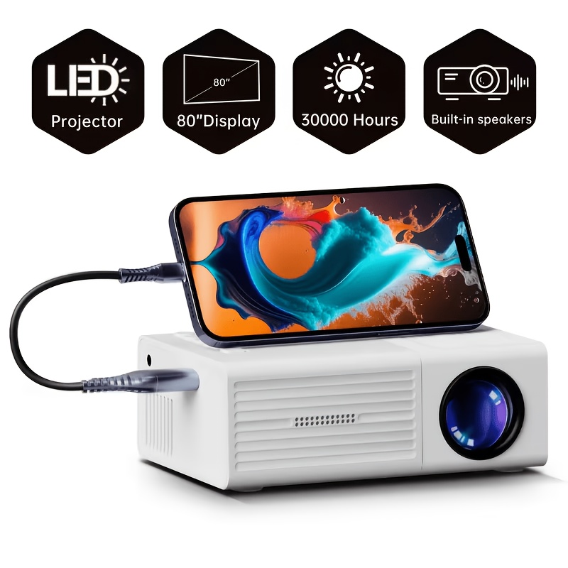 Mini Portable Projector Compatible for Smartphones/Tablets/Laptops, USB-Powered Full HD/ Projector with Remote Control, LCD Display & -Type Plug Suitable for Home Theater, Movies, Presentations, for Home and Office Use