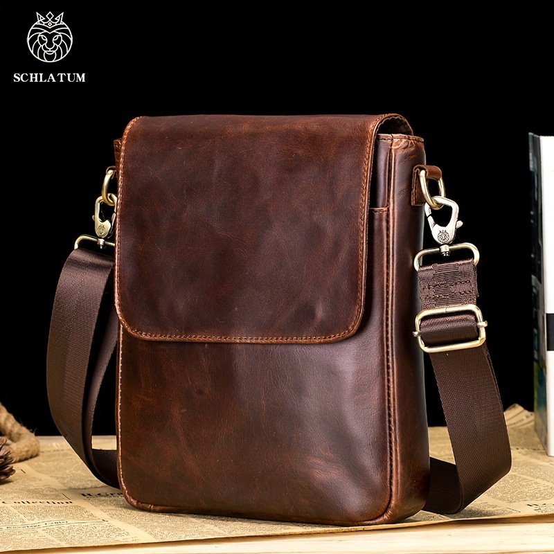 

Schlatum Men's Leather Crossbody Bag - 11" Tablet Compatible, 22cm X 5.5cm X 28cm, Adjustable Strap, No Print, Suitable For Casual Outings