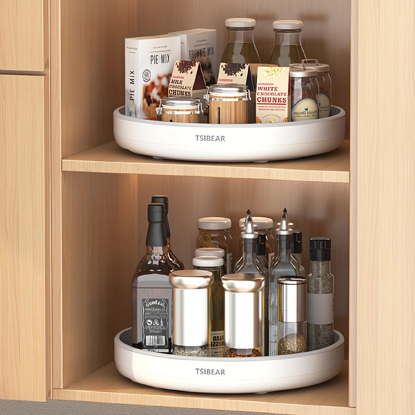 360 degree rotating spice rack plastic kitchen turntable multipurpose countertop   fruit tray storage organizer home kitchen accessories 0