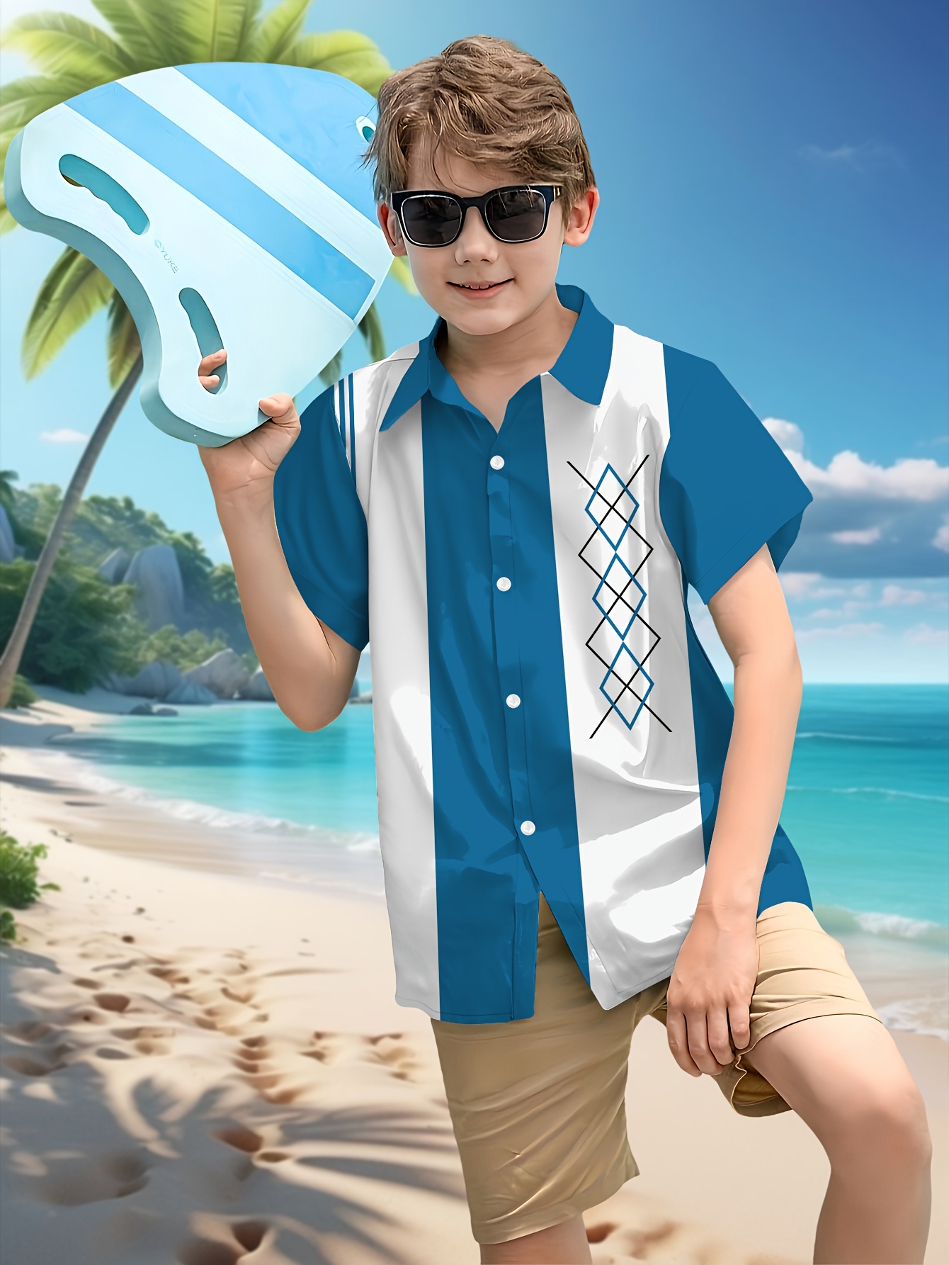 Camisa Hawaiana de Manga Corta para Niño con Estampado Creativo | Cómoda y Vibrante, Ideal para el Verano, Perfecta como Regalo
