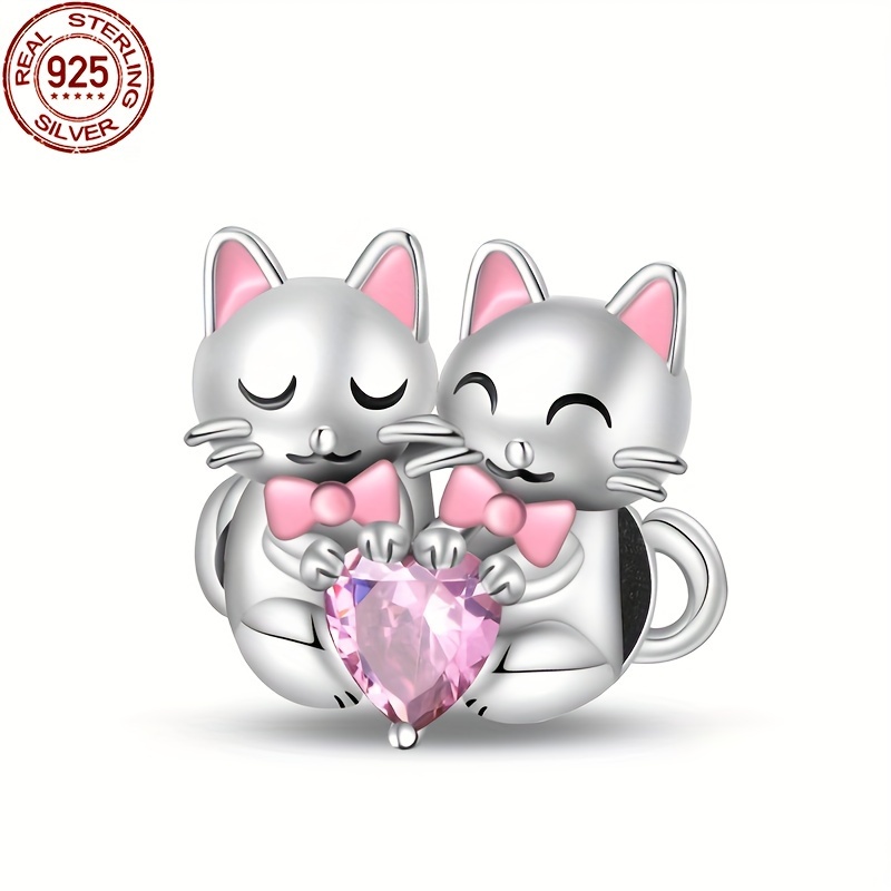 

1pc 4g 925 Sterling Silver Sweet Cat Bead Charm, Fit Original Bracelet And 3mm Bangle, For Making Ladies Jewelry