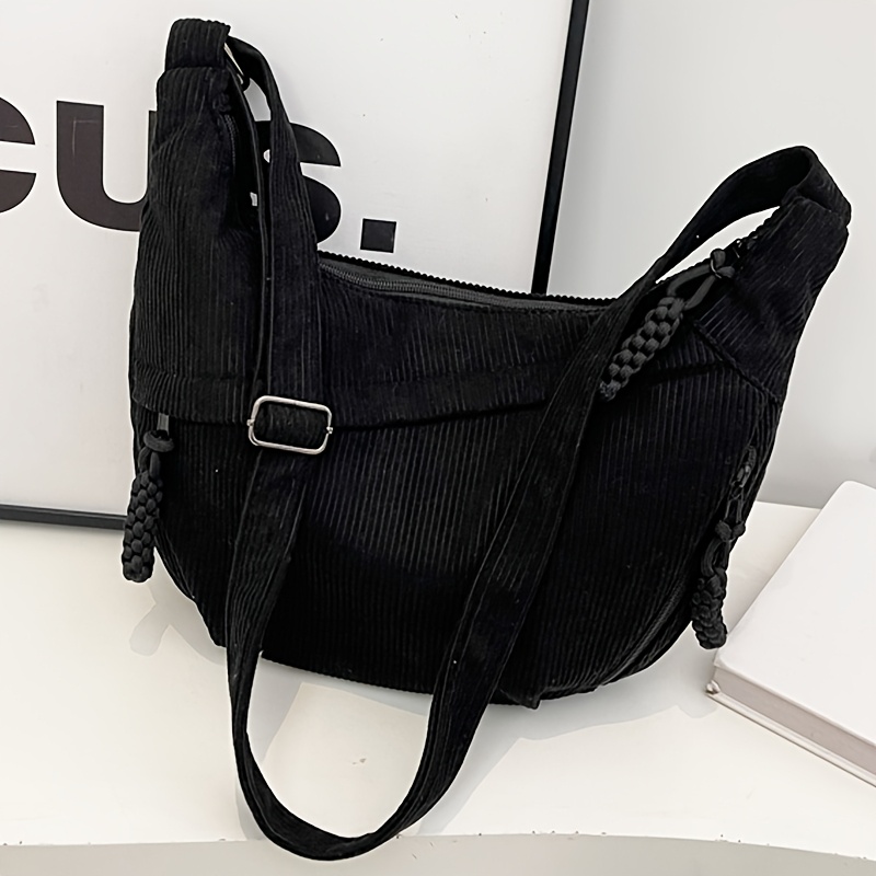 Image of Perfect Lily Women's Corduroy Handbag With Adjustable Strap - Soft Corduroy Shoulder Bag Suitable For Work, Travel & Daily Use - Elegant Casual Purse In //// - Corduroy & Interior