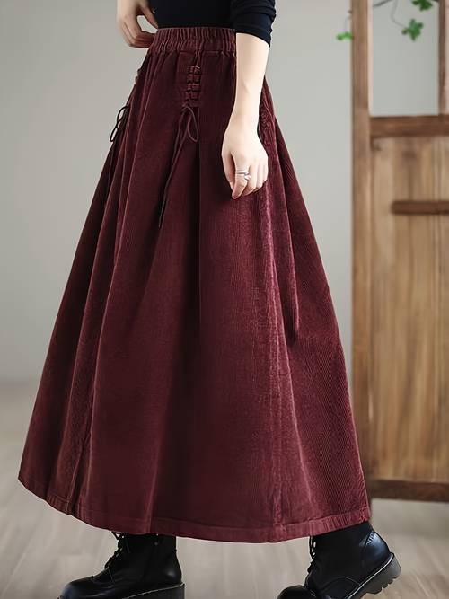 item picture autumn and winter new high waisted elastic waist skirt womens loose versatile corduroy solid color large swing skirt