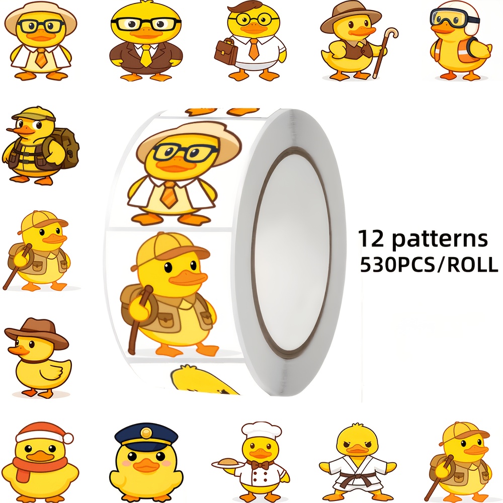 TEMU 530pcs Duck-themed Stickers, 12 Pattern Designs, Suitable For Packaging Decoration, Laptops, Tablets, Notebooks, Envelopes, Gift Boxes, Luggage,