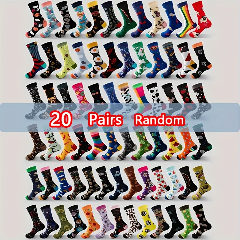 E-shop Zufällige 20 Paar Herren Damen Mode Frucht Tier Lebensmittel Muster Design Mid-Calf Socken Frühling Sommer Herbst Winter , Bunte Strickware,