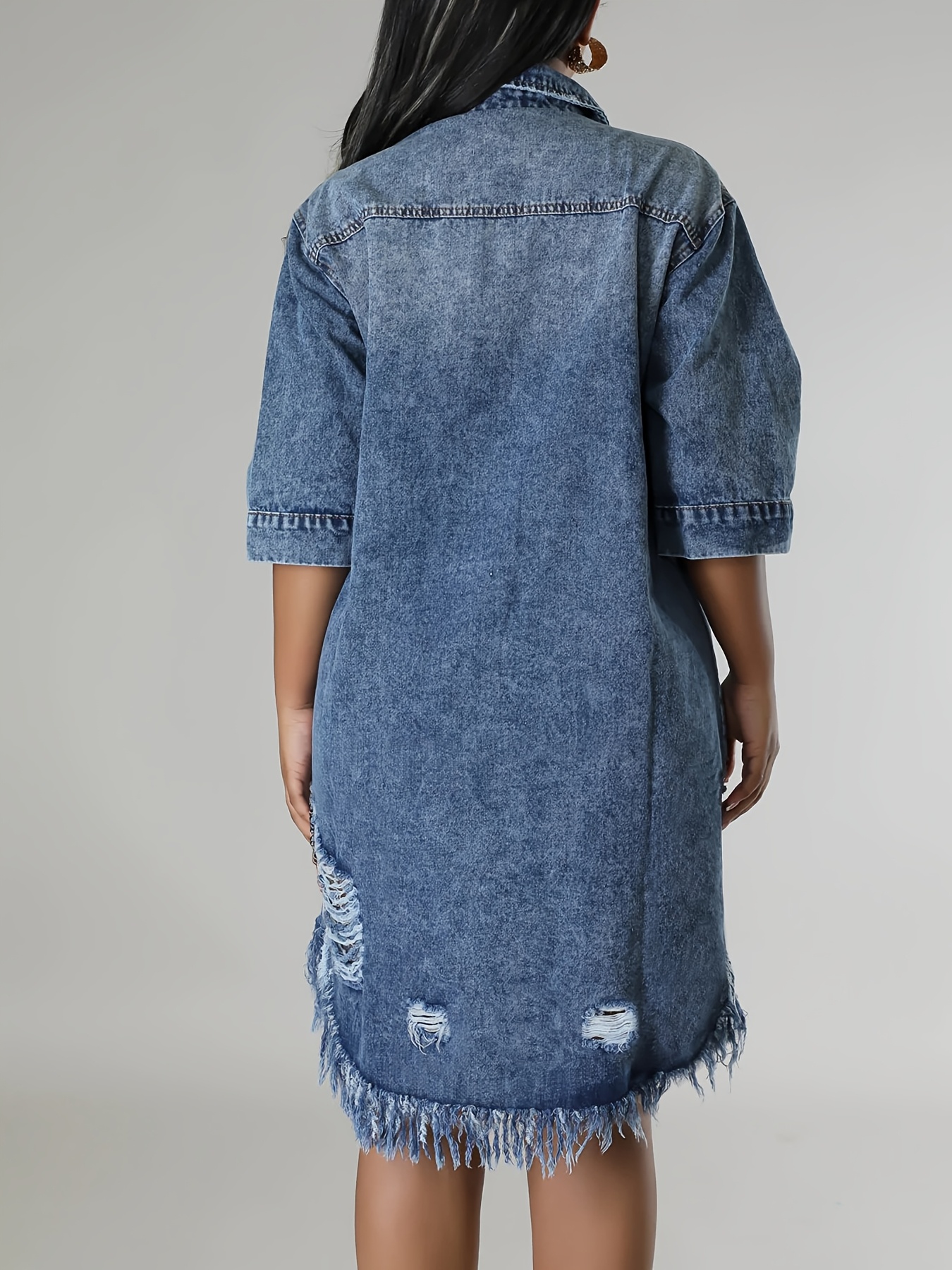 knee length dresses for ladies Final Sale Plus Size Sleeveless Multi Layered Ruffle Chambray Dress in Denim Color main image 0