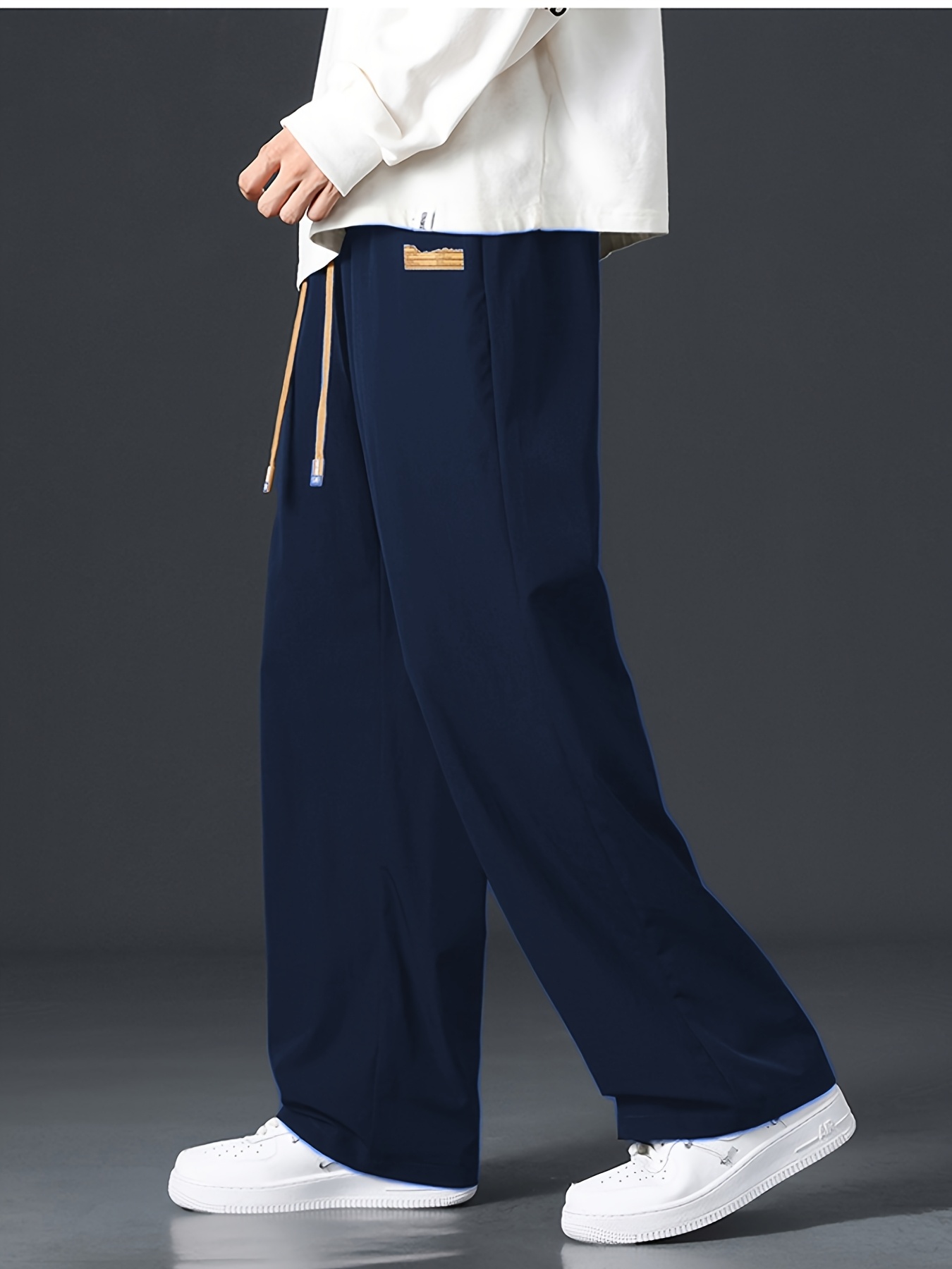 2025 Trendy Men's Spring-Summer Casual Pants, Loose Fit Joggers, Solid Color Sport Trousers, Polyester Long Pants