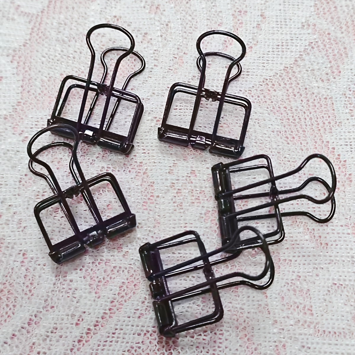TEMU 5pcs Black Hollow Wire Binder Clips, 2cm Minimalist Metal Paper Clamps, Aesthetic Black Office Stationery Clips For Planner Journal Document