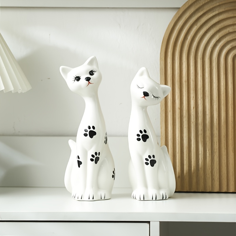 TEMU Adorable Ceramic Figurines Of A Couple Of Cats, Perfect As A Wedding Gift For A Girlfriend, Ideal For Decorating A Living Room, Wine Cabinet, Or