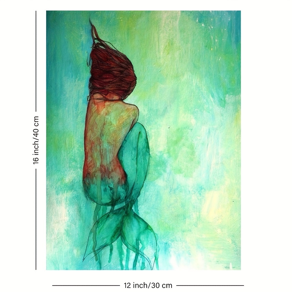 

Charming Mermaid Watercolor Canvas Art - Frameless, Uv-resistant Oil Painting For Home & Office Decor - Perfect Gift For Family And Friends, 12x16 Inches