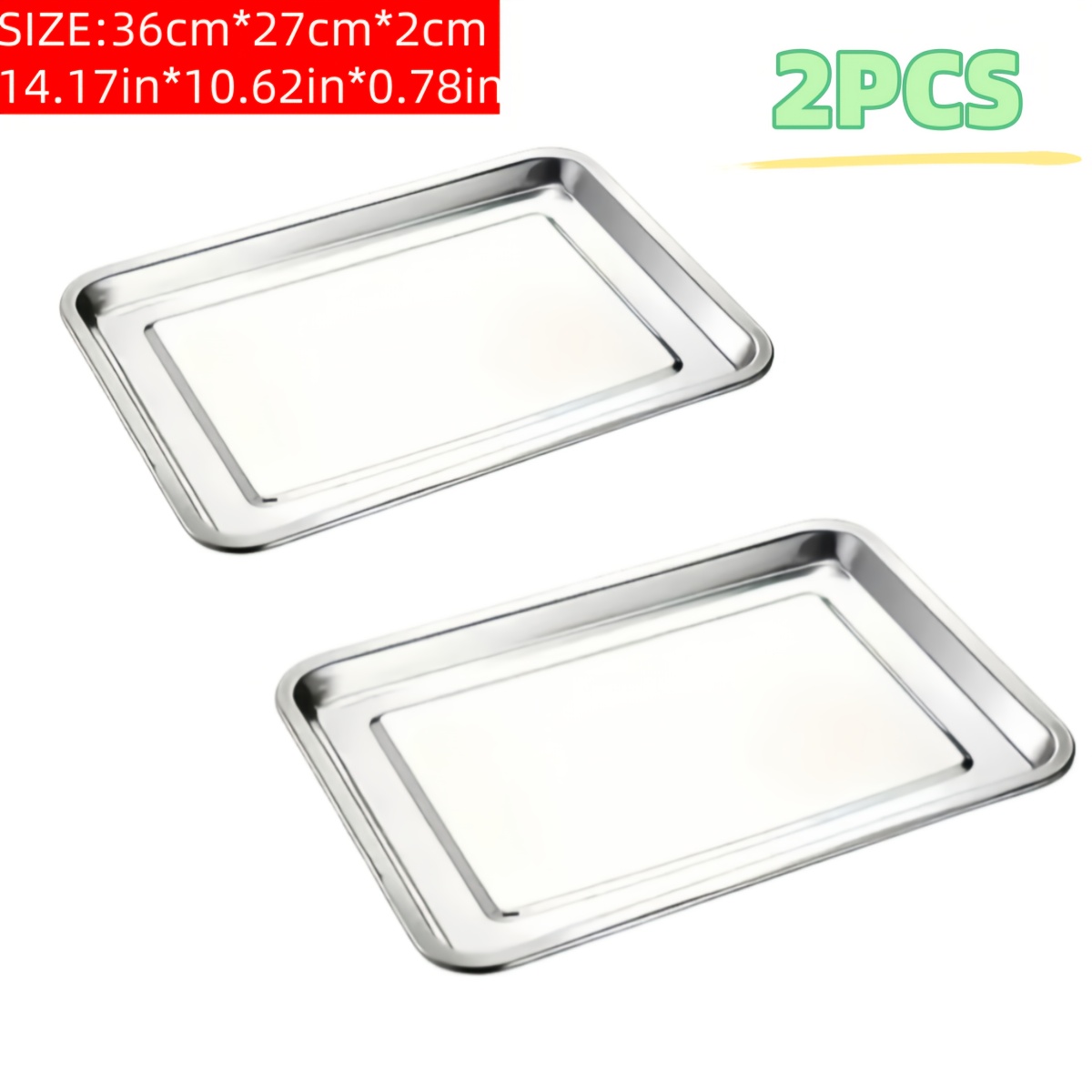 2 High-quality Stainless Baking Pans, Plates, Trays - Multiple Sizes , Suitable For Oven Use, Ideal For Baking And Serving Rice - Kitchen And Restaurant Essentials