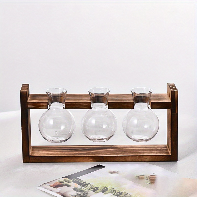 1pc/set Wooden Frame Hydroponic Plant Spherical Wooden Frame With Pvc Material Vase, Ideal For Home Decor And Office Desk Decoration