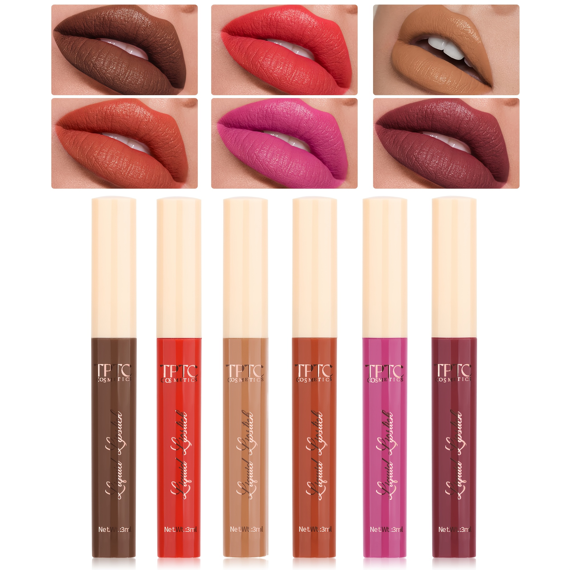 TEMU 6pcs Matte Velvet Matte Lip Glaze Set, Moisturizing Lip Gloss Lip Set