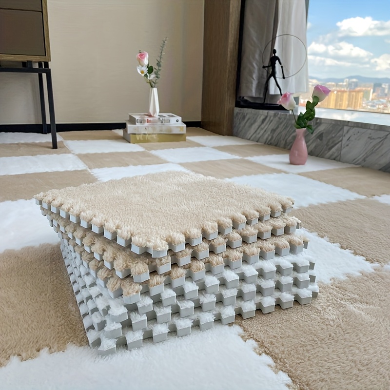 Foam Jigsaw Puzzle Carpet With Velvet Surface, 40pcs For Bedroom To Bed, Carpet And Carpet Tiles