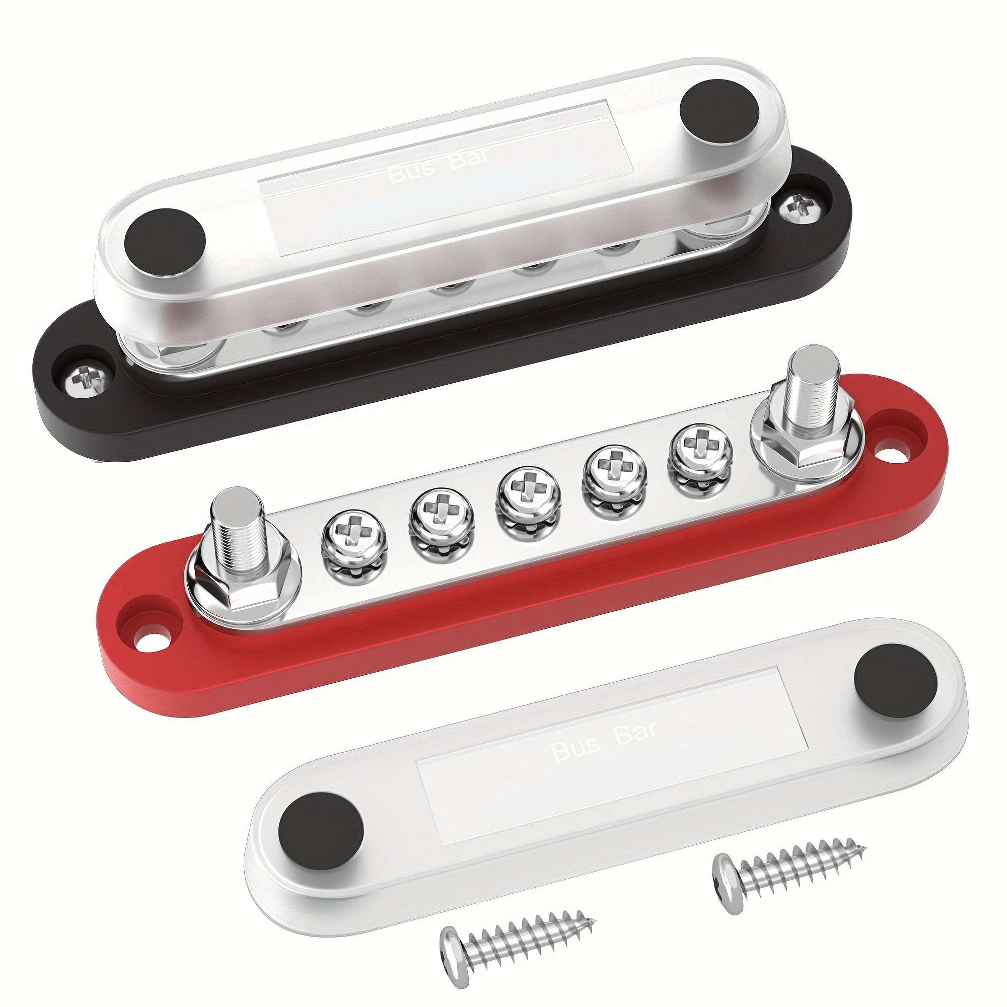 Image of 12v 150a Bus Bar Small Battery Block 12 Volt Positive & Negative Terminal Block 2 X 1/ 4" Terminal Studs 5 X #8 Terminal Screws With Cover For Marine Automotive Car