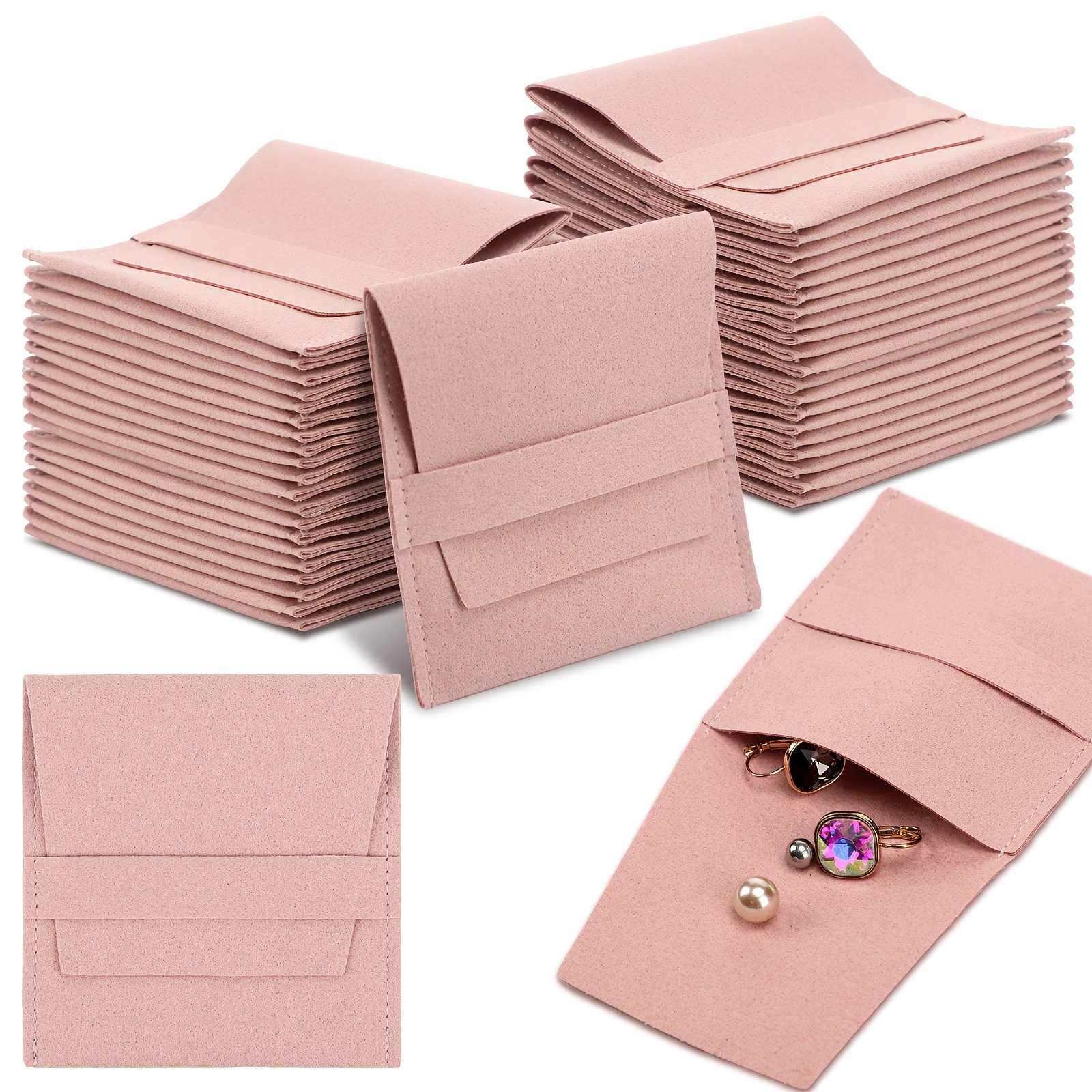 

40pcs Pink Microfiber Jewelry Pouches With Drawstring Closure, 8x8cm Luxury Small Jewelry Gift Bags For Bracelets & Necklaces Packaging, Jewelry Packaging