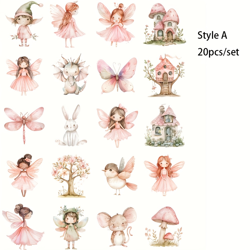 Image of 20pcs/set Vintage Handmade Sticker Decoration Retro Fairy Elf Rabbit Mouse Treehouse Sticker Decoration Journal Sticker Decoration Travel Notebook Sticker Album Sticker Decoration
