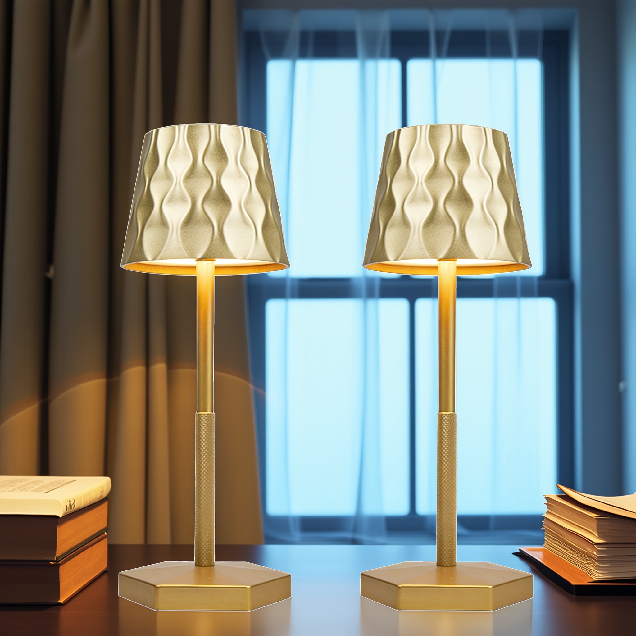 2pcs Modern Minimalist Wave Pattern High Pole Table Lamp, USB Charging