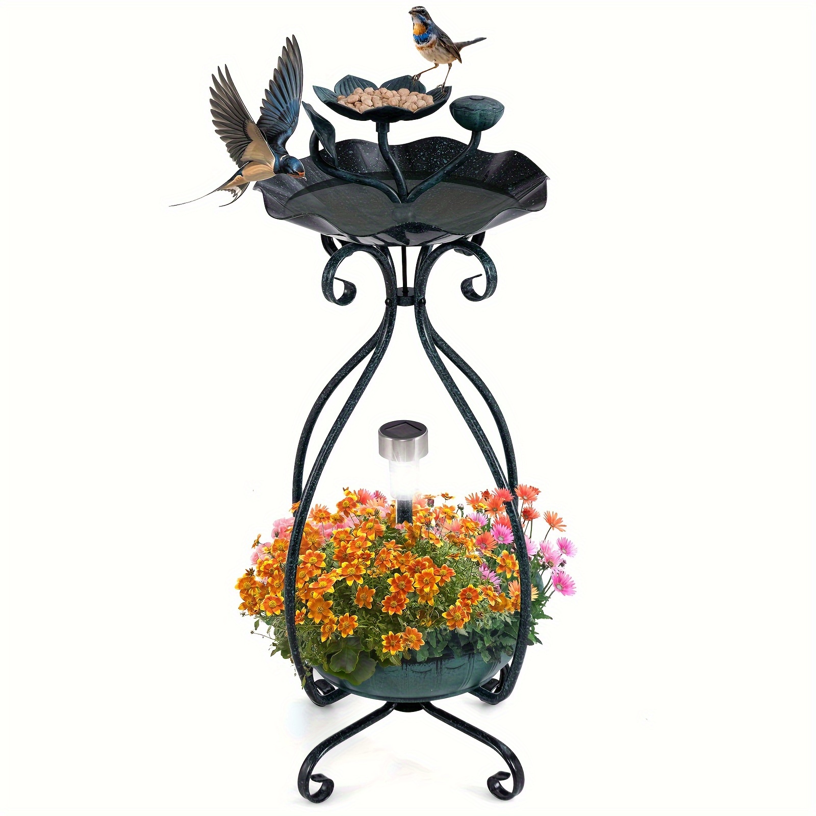 

Costway Solar Bird Bath & Feeder Combo W/ Flower Planter Pedestal & Solar Lights