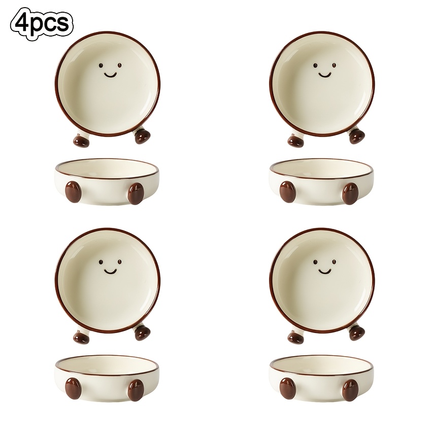 Image of 4pcs 3.3 Inch Stackable Bowls, Cute Design Ceramic Soy Sauce Dish Dipping Bowls For Ketchup Sushi Condiments, Small Porcelain Appetizer Pinch Bowls For Dinner