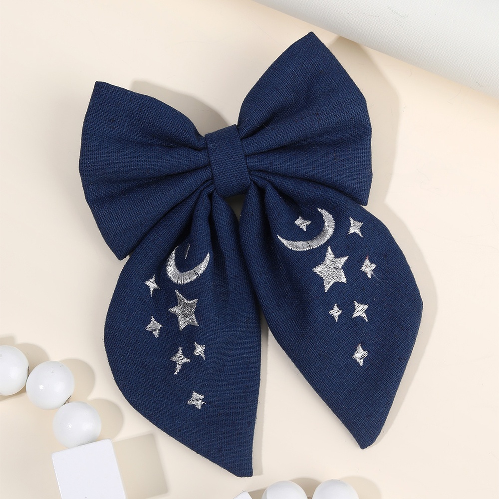 TEMU 1pc For Womens Sweet Elegant Embroidered Bow Clip Suitable For Ramadan - Navy Blue Hair Accessories, Embroidered Bow Hairpin For Womens For