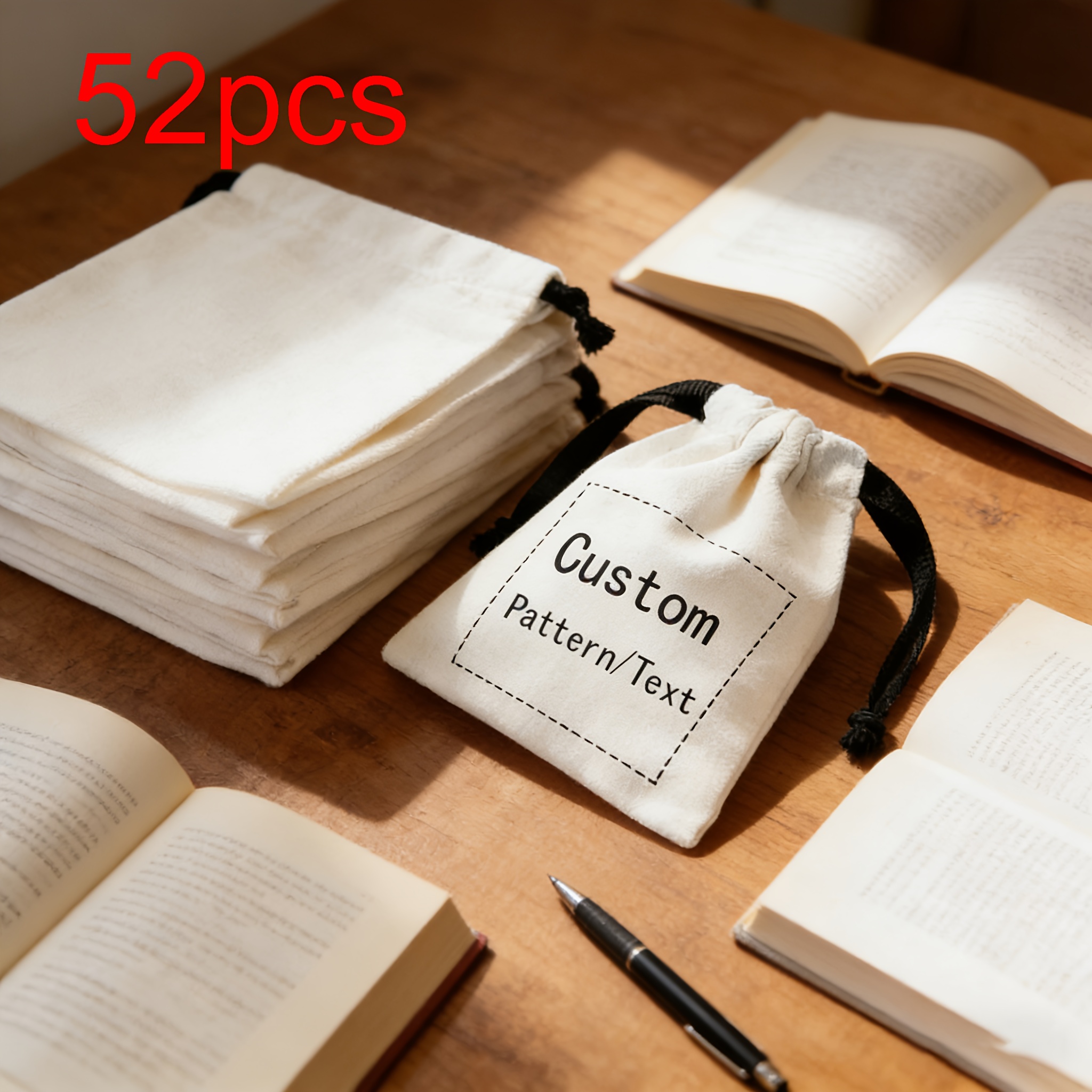 TEMU 52pcs Sacs d'emballage de bijoux personnalisés - Sacs à cordon à imprimé personnalisé pour , anniversaires, fêtes et vacances | Sacs cadeaux de