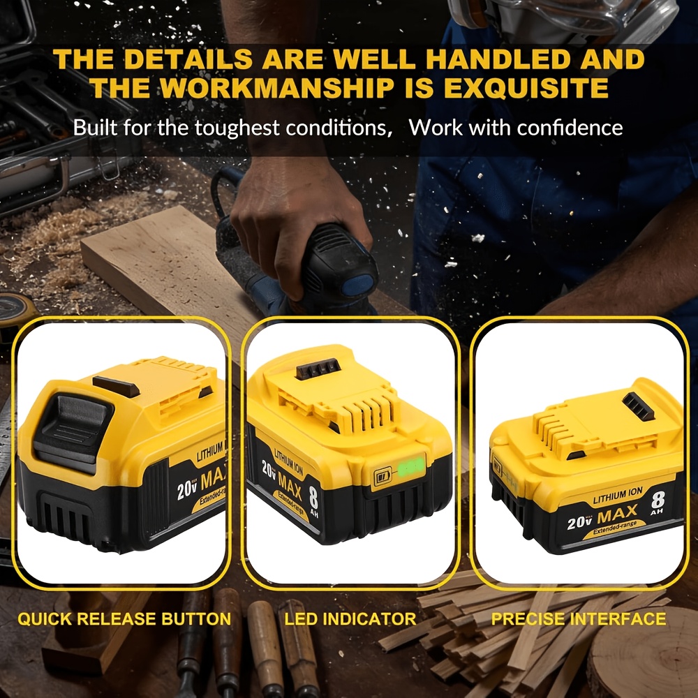 8000mAh 20V MAX Replacement Li-ion Battery for Dewalt Cordless Power Tools DCB208 DCB207 DCB206 and More