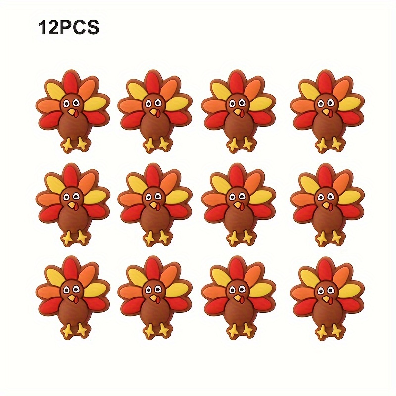 TEMU 12pcs Turkey-shaped Silicone Beads - Colorful Cartoon Thanksgiving Handmade Beads With Sequins For Making, Keychains, Pen Ornaments - Non-toxic