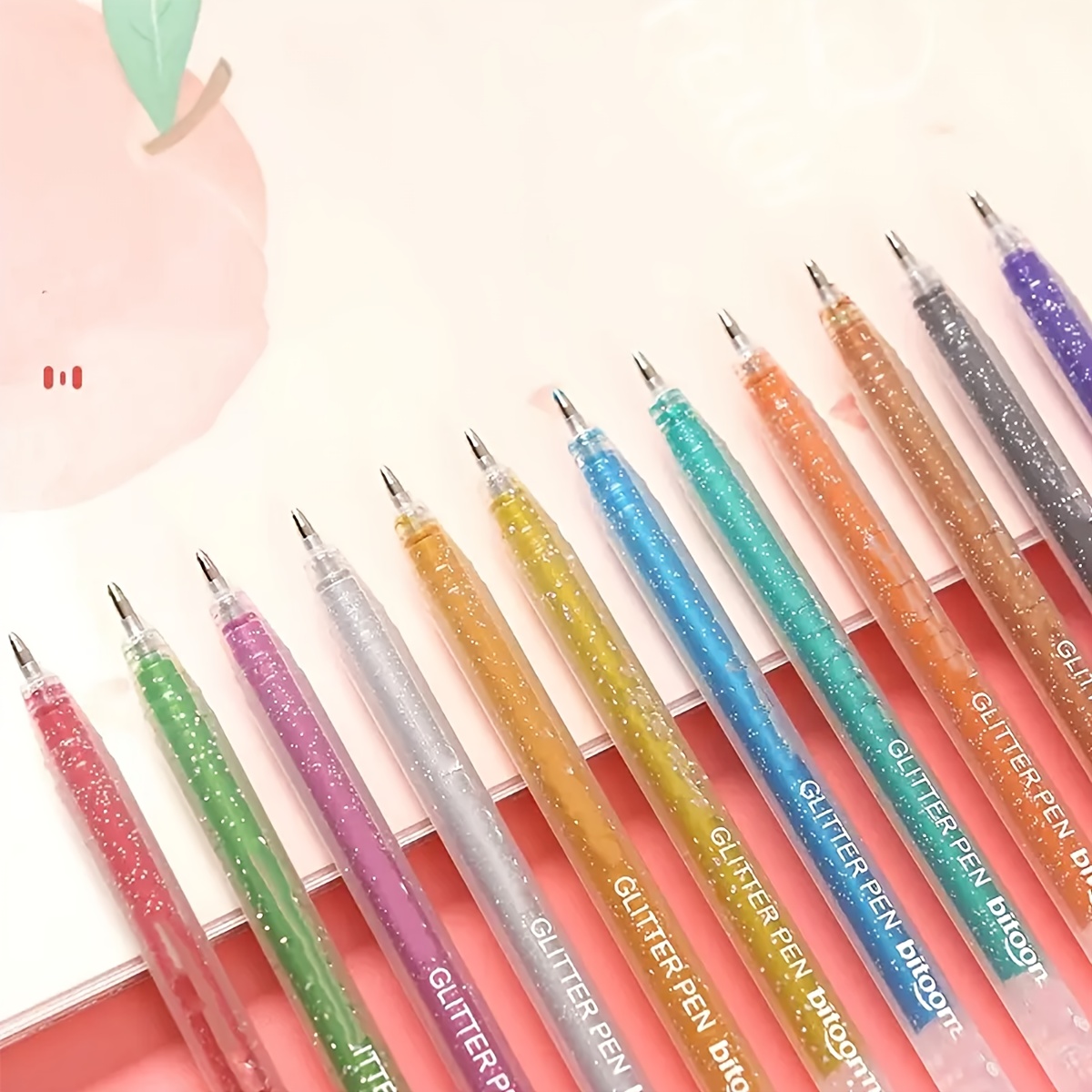 TEMU [glitter Fine Tip Pens] Quick Drying 12pcs Of Glitter Fine Tip Permanent Pens - Glitter Gel Pens For Recording, Drawing And Crafting Waterproof.