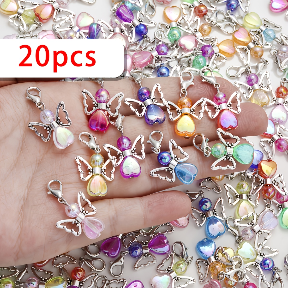 20pcs Random Color Mixed Cute Pendants With Lobster Clasp Suitable For Crafts Making Keychains, Key Chain Additions