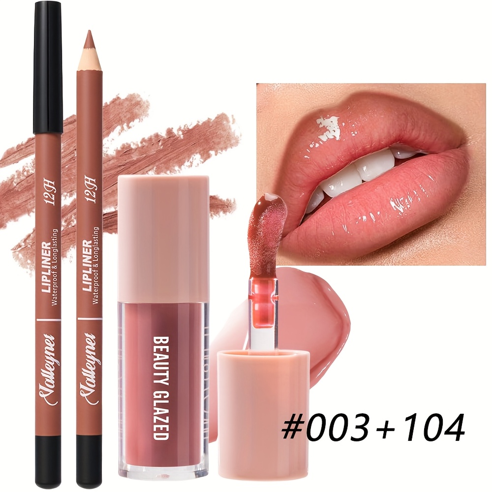 Image of 2pcs/set Velvet Texture Lip Makeup Set - Lip Liner And Lip Glaze - Waterproof Long-lasting Matte Effect - Red And Brown Tones - Moisturizing Natural Lip Combo - Perfect Valentine's Day Gift