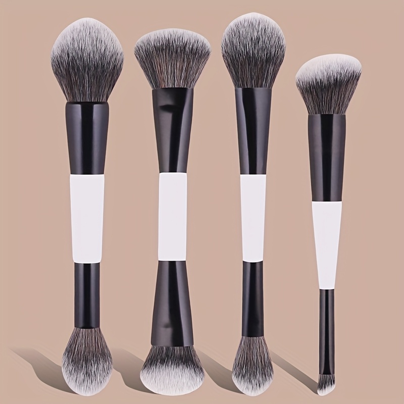 Image of 4pcs Dual-ended High-quality Makeup Brush Set, Blush Brush, Highlighter Brush, Makeup Tools, Soft And Fluffy Bristles, Easy To Store, Travel Brushes, Perfect Gift For Women And Girls