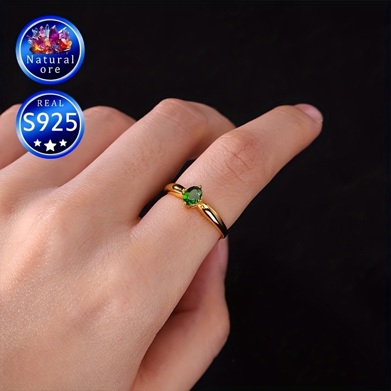 S925 Silver Green Translucent Stone Ring