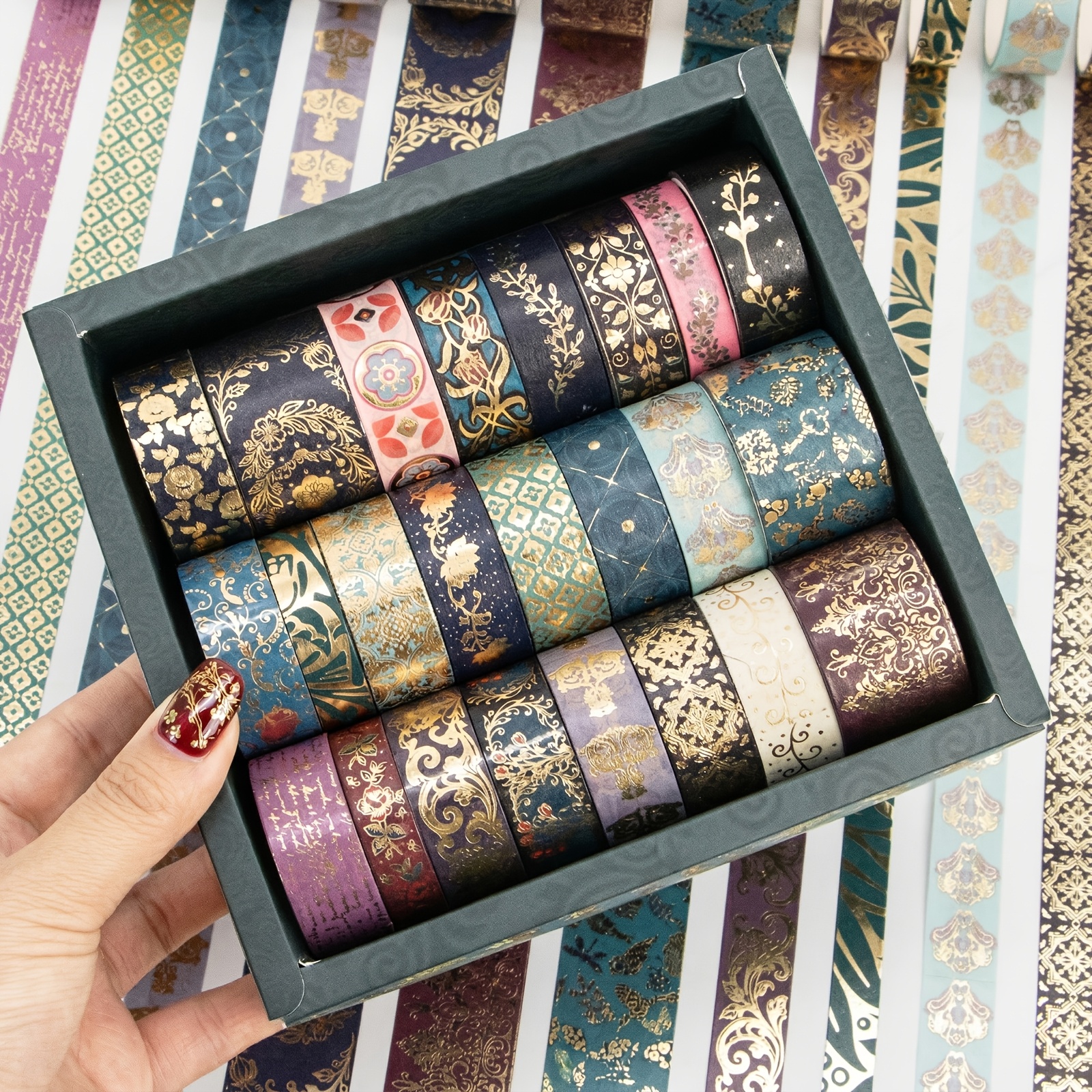 TEMU Ensemble de 24 rouleaux de ruban washi vintage floral doré, 3 mètres par rouleau, ruban de masquage décoratif pour journaling, agenda,